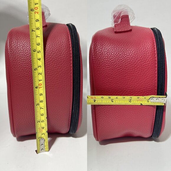 NEW GUESS Red Pebbled Faux Leather Travel Case & Makeup Bag Set - Picture 14 of 16